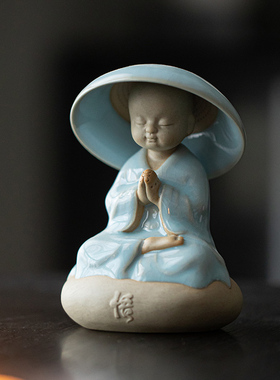 汝窑小和尚禅意摆件创意陶瓷茶漏