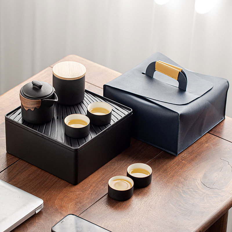 黑陶旅行茶具套装户外出差野餐泡茶茶壶露营随行便携车载一壶四杯