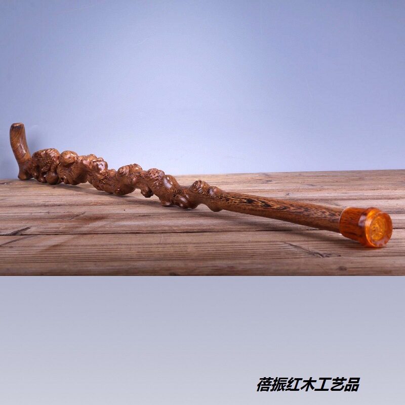 厂家鸡翅木整料寿桃拐杖老人徒步防滑轻便拐杖木质红木工艺品