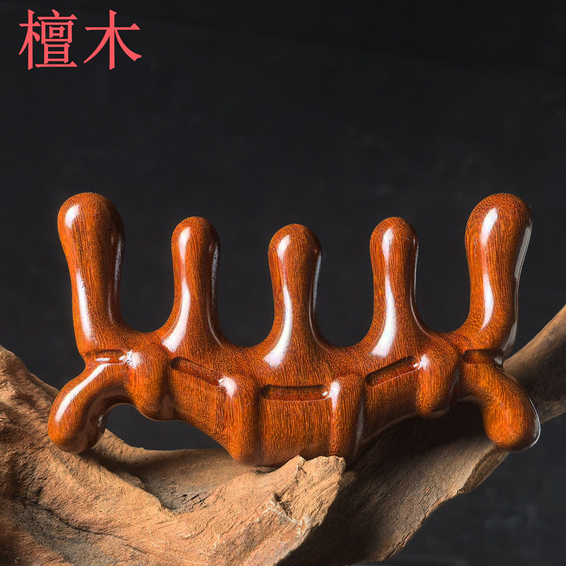 金丝檀木梳雕刻按摩梳经络梳木质男士通用便携头疗梳子木制按摩器