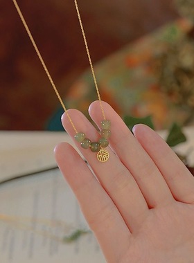 超仙玻璃石珠项链女简约ins小众设计感玉石锁骨链气质转运珠礼物