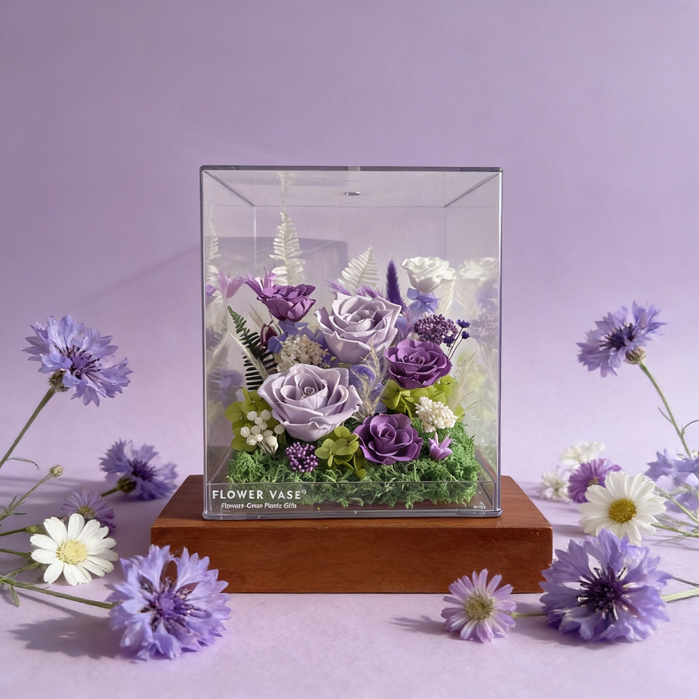 浪漫永生花真玫瑰花束礼盒亚克力花盒摆件情人节礼物深圳同城配送