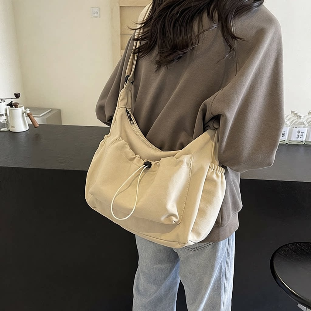 格子单肩包女大容量韩系复古