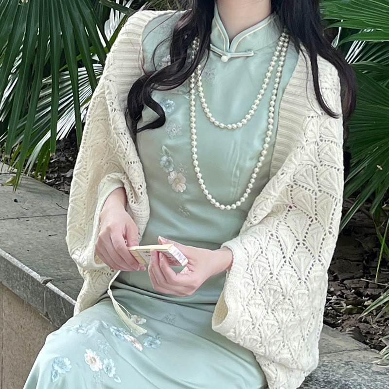 空调房披肩外套时尚气质柔软针织开衫新中式旗袍外搭简约女款保暖