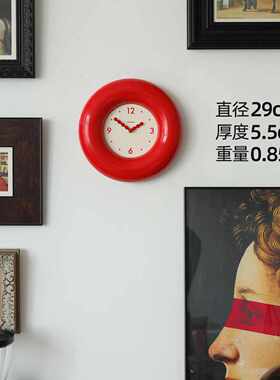 啵乔botro静音钟表红色挂钟客厅新款简约现代家用桌面时钟挂墙