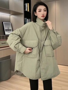 羽绒棉服女轻薄短款工装派克服