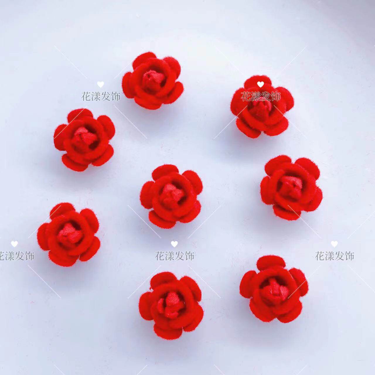 植绒玫瑰山茶花手工古风发夹花心耳饰发夹发饰蝴蝶结diy材料配件