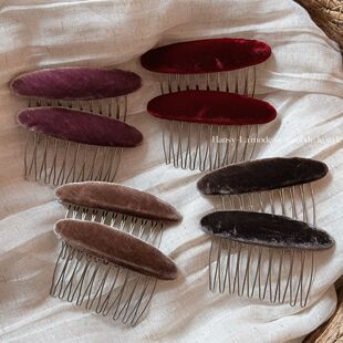 法式丝绒插梳布艺椭圆刘海倒插梳发叉盘发丸子头侧边发梳发卡发饰