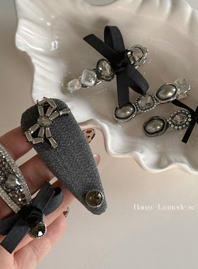 韩版高级感灰色蝴蝶结发夹网红侧边发卡边夹少女刘海夹BB夹鸭嘴夹