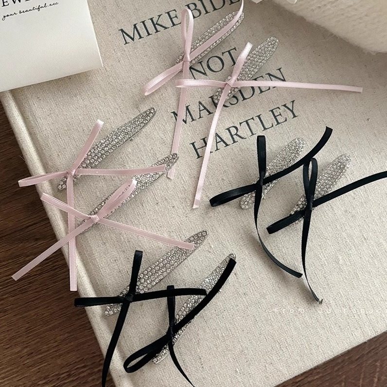 甜美丝带蝴蝶结满钻水钻鸭嘴夹发夹 韩版质感甜美刘海夹头饰发饰