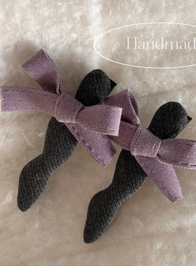 春季韩系温柔紫色蝴蝶结发夹深灰色侧边鸭嘴小波浪洋气发饰发卡女