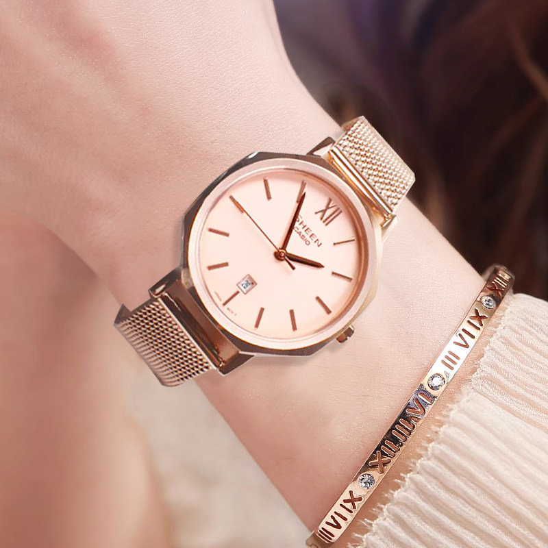 卡西欧手表女士SHEEN时尚情人节礼物新年首饰石英金表SHE-4554PGM