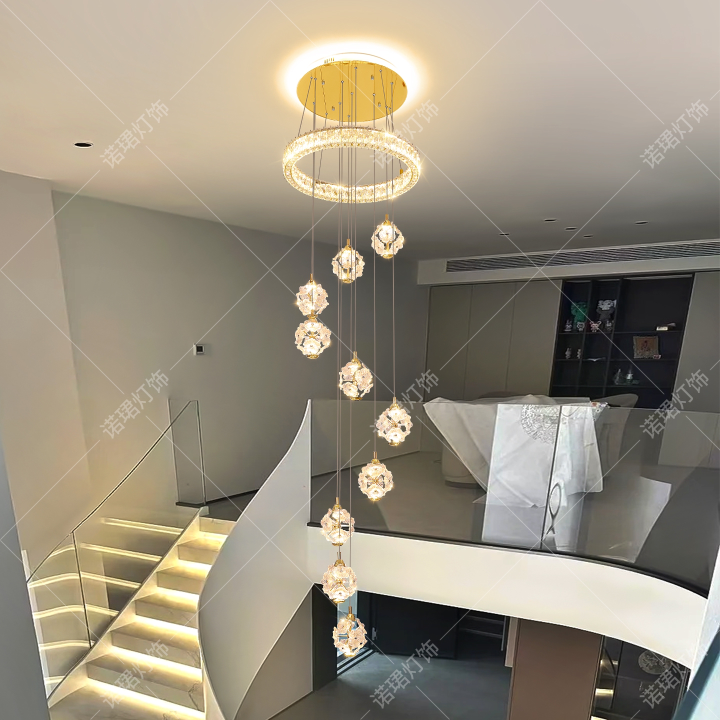法式楼梯间吊灯轻奢水晶灯