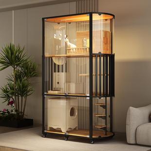 全景猫别墅豪华玻璃弧形猫房大型实木猫笼猫屋透明猫柜可移动猫窝