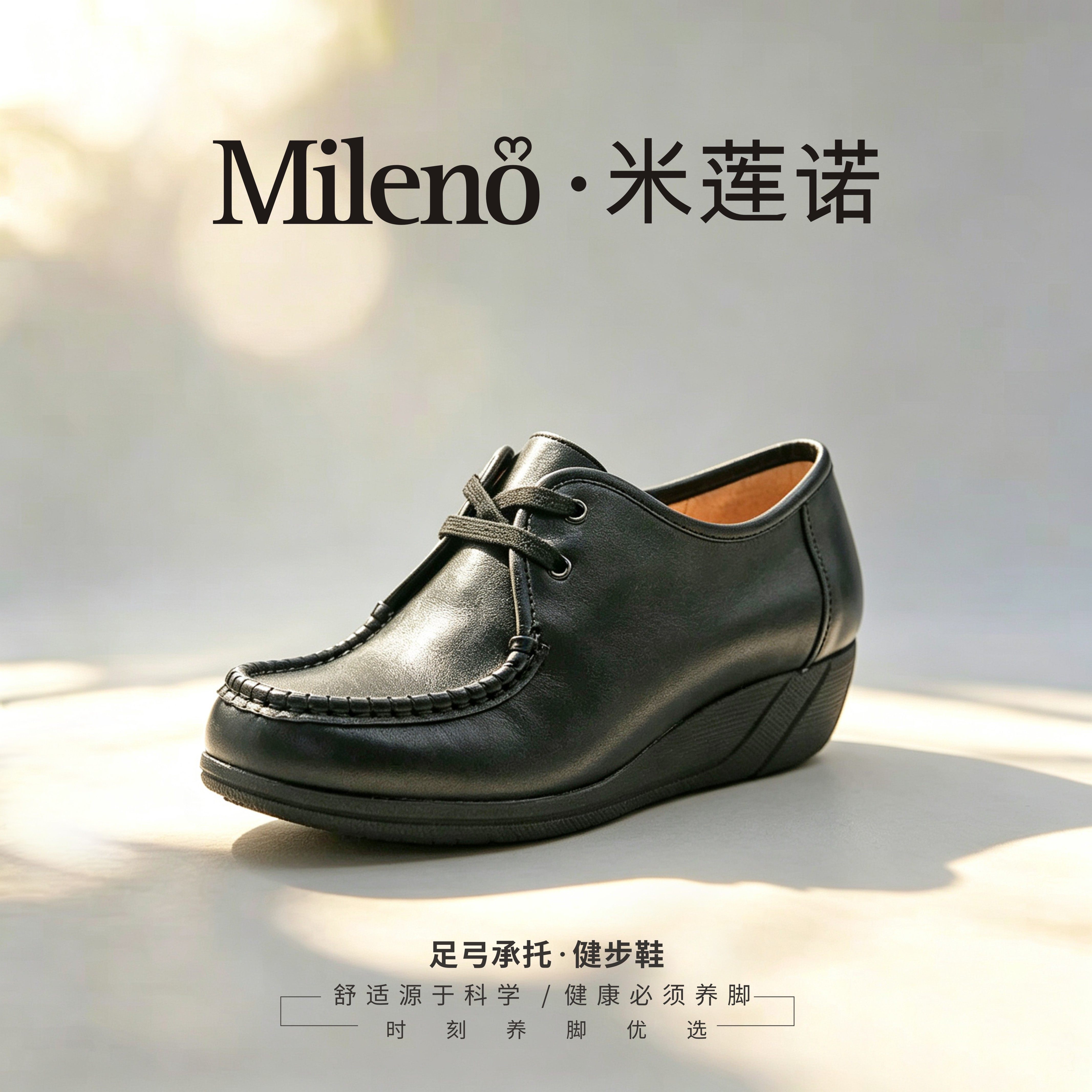 Mileno/米莲诺米莲诺233804真皮软底坡跟妈妈鞋单鞋中老年系带