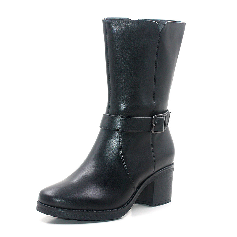 Mileno/米莲诺黑色舒适高跟保暖牛皮中筒女靴妈妈鞋M224501,女鞋,时装靴,淘宝优惠券,粉丝福利购,淘宝优惠卷