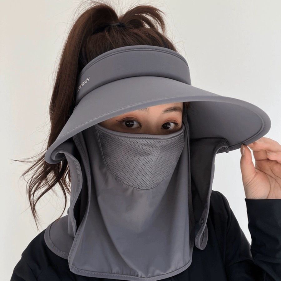 太阳帽女防晒遮脸大帽檐空顶口罩面罩帽子一体护颈骑车冰丝遮阳帽