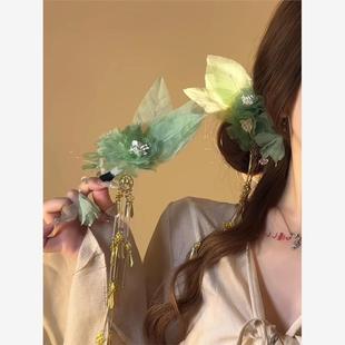 绿精灵~烫花绿色系清新甜美发饰发夹古风汉服头饰侧边古装发夹