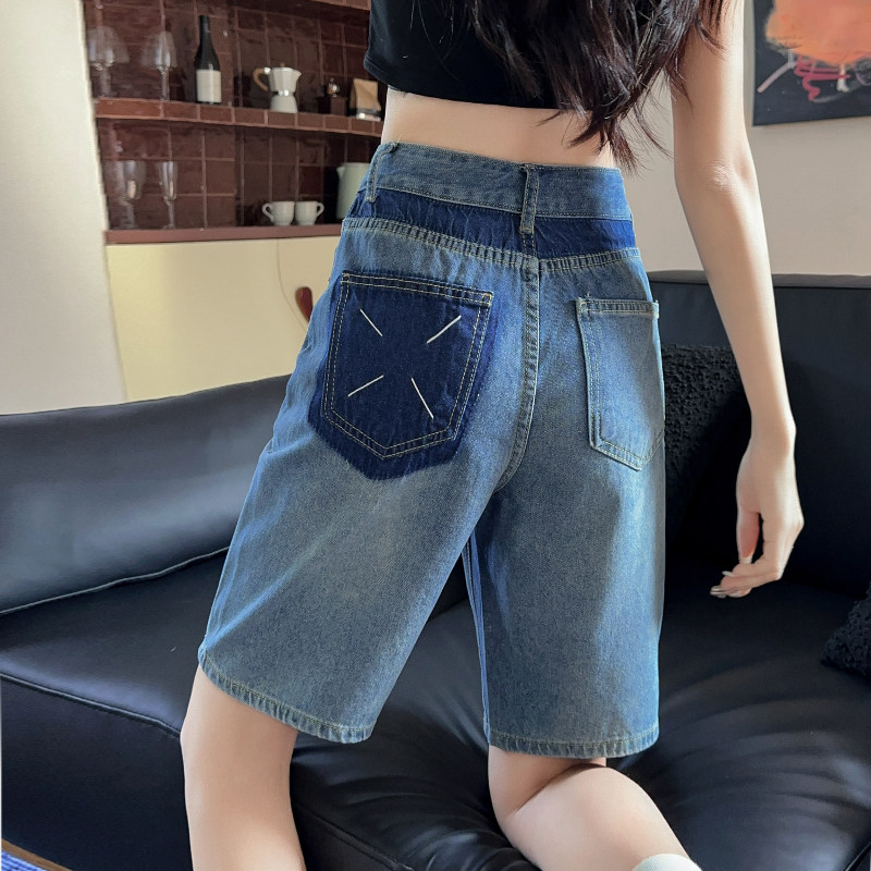 高腰显瘦撞色五分直筒中裤图片