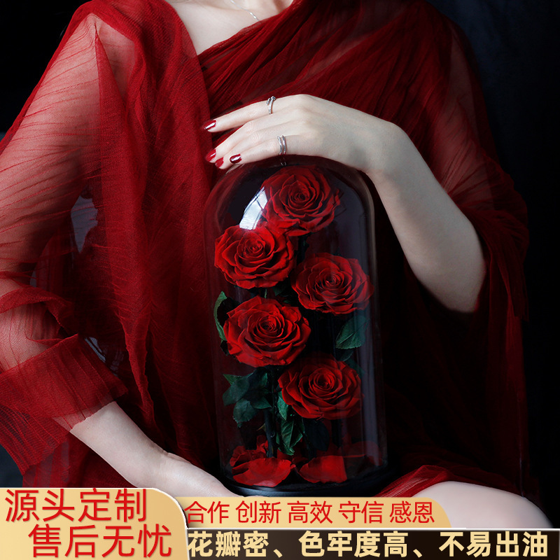 跨境永生花玫瑰花真花小王子玻璃罩生日礼物送女生高级感圣诞礼物