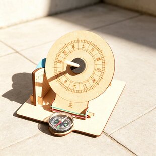 木质日晷仪模型DIY拼装木质积木计时仪器培养理科学教具亲子互动