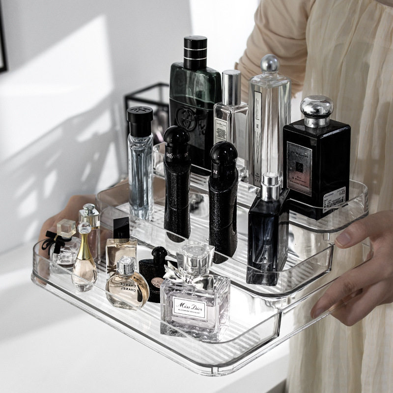 三层阶梯香水收纳架桌面亚克力梳妆台化妆品收纳盒透明展示置物架