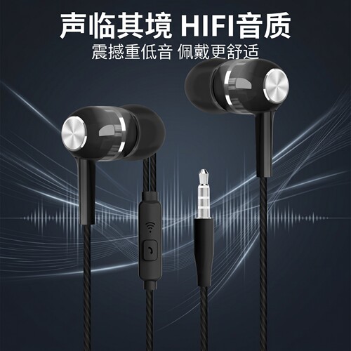 入耳式手机耳机Typec扁头接口有线耳机适用于华为Viov小米带麦K歌