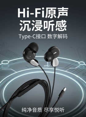 耳机type-c接口扁孔有线适用于mate60pro/P40nova11typc/tpc手机