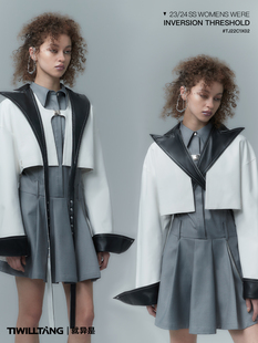 原创可调节纽扣皮领西装 屿设祭限 短外套潮 就异是 TIWILLTANG