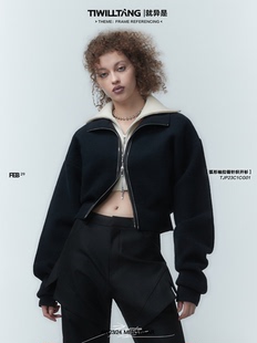 TIWILLTANG就异是“构境棂迹”弧形袖针织开衫女春季廓形毛衫外套