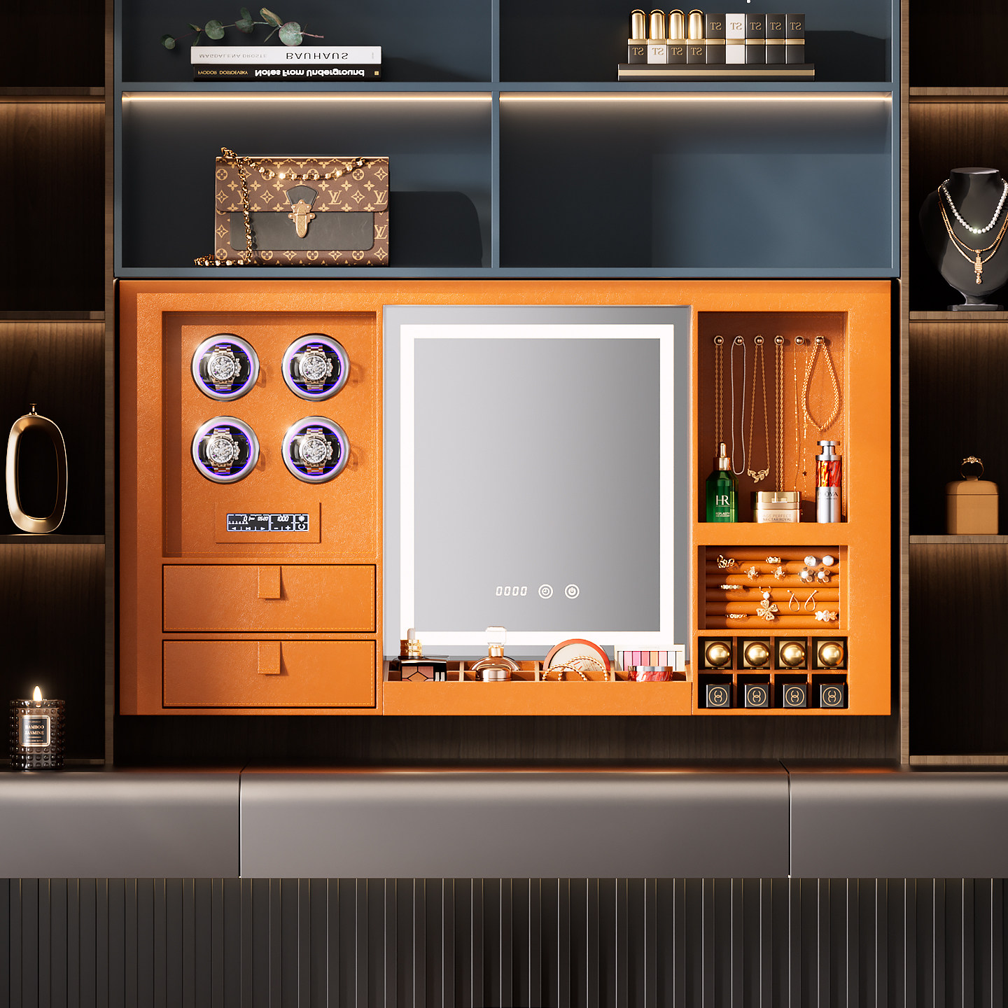 德米莫智能电动升降高端皮革化妆台摇手表器衣帽间首饰收纳化妆镜,基础建材,升降器,淘宝优惠券,粉丝福利购,淘宝优惠卷