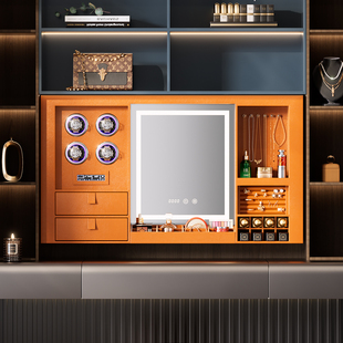 德米莫智能电动升降高端皮革化妆台摇手表器衣帽间首饰收纳化妆镜