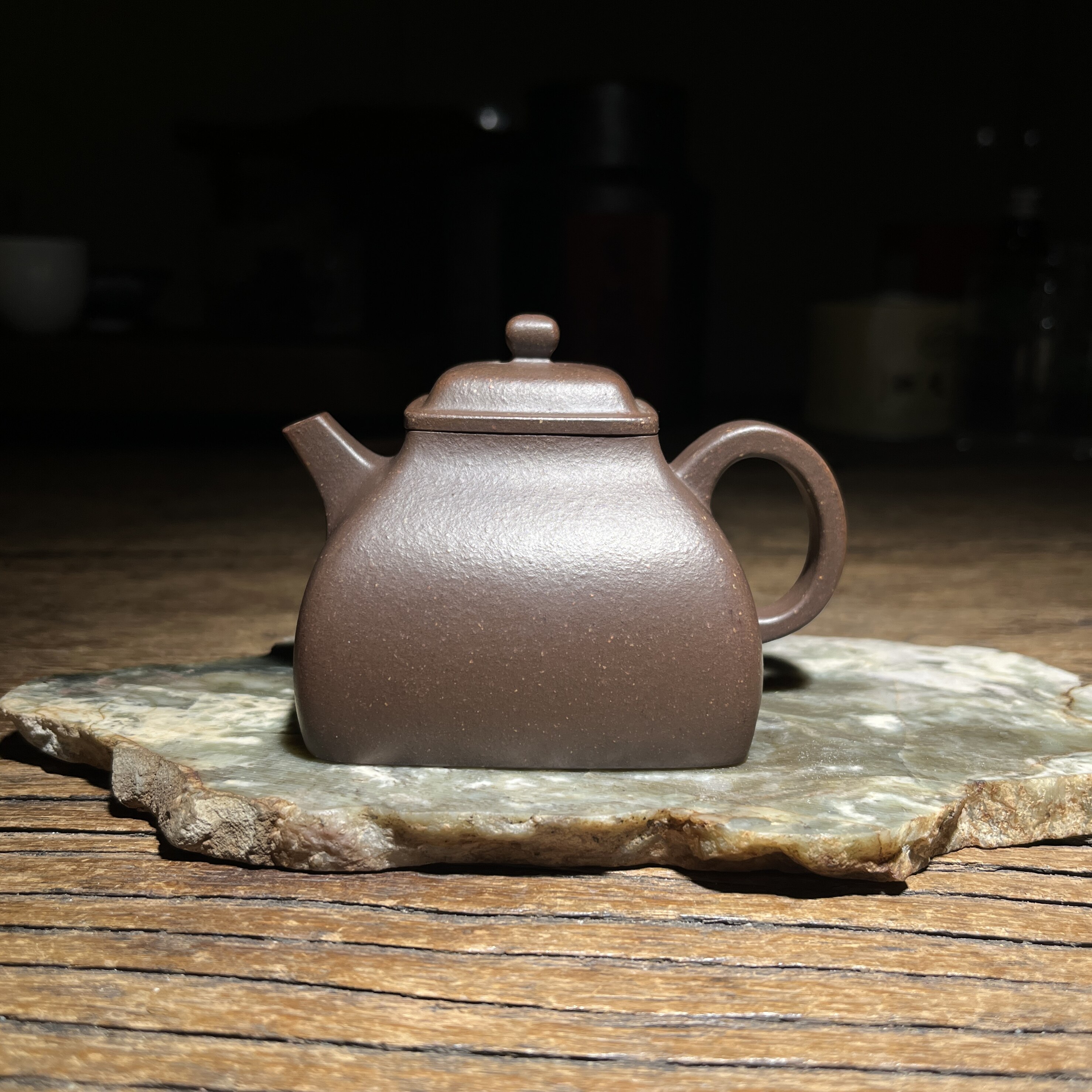 宜兴紫砂壶黄龙山原矿大水潭天青柴烧闷罐全手工四方坦然185mL