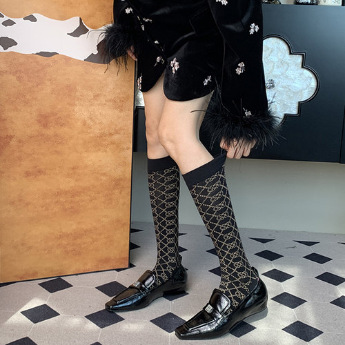 解锁Parisian Style巴黎式时髦贵妇级海军绳结黑棕秋季小腿袜女DF