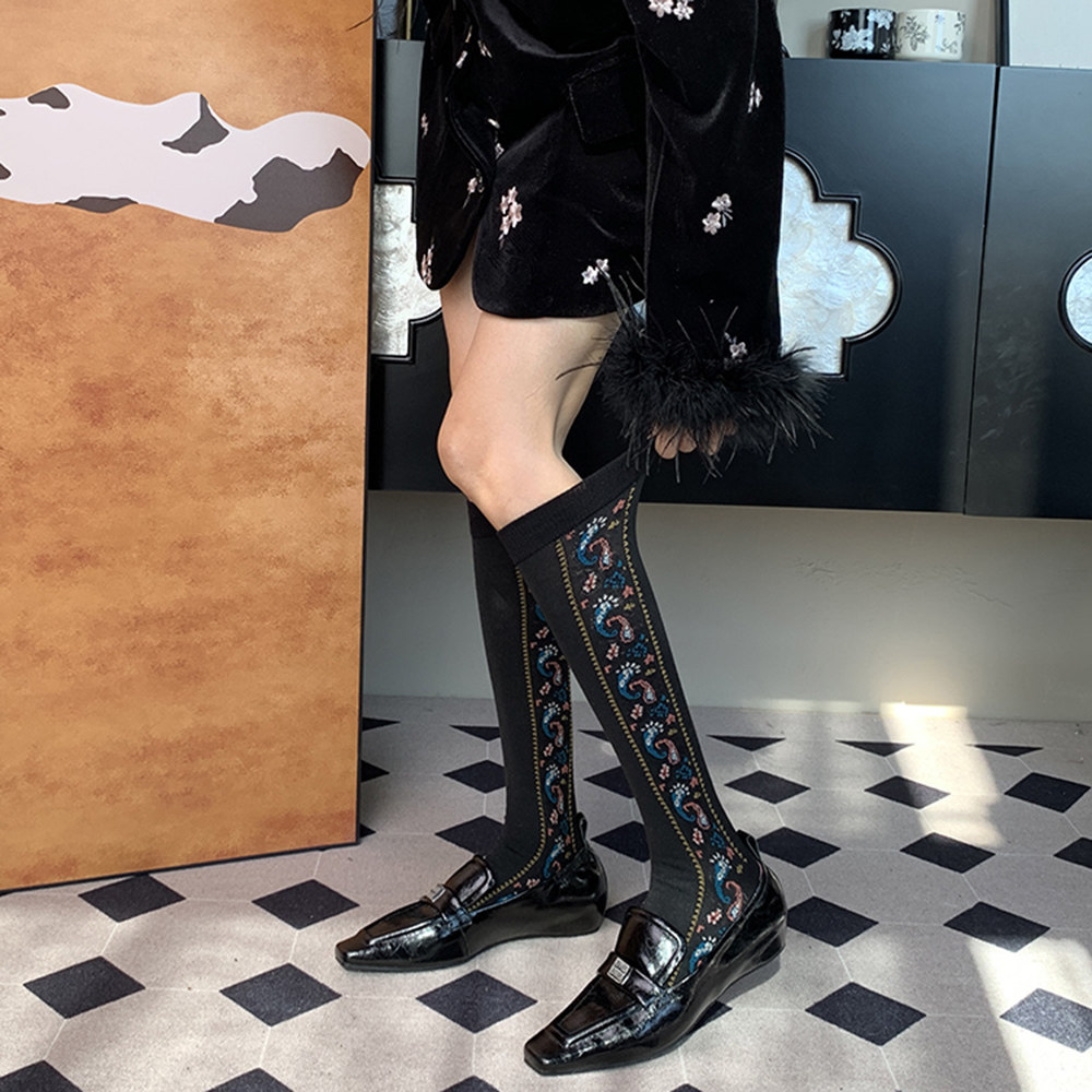 工艺之巅意大利Artisanal 匠心绞花典藏款乌云黑秋季法式小腿袜女