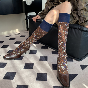 Urban 小腿袜女 Elegance都市优雅范本复古蓝咖手工针织绣花落叶季