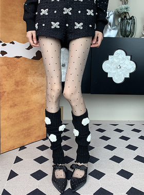 30+的腿不能将就灰底黑点连裤袜秋季法式叠搭黑色推推袜套女DF