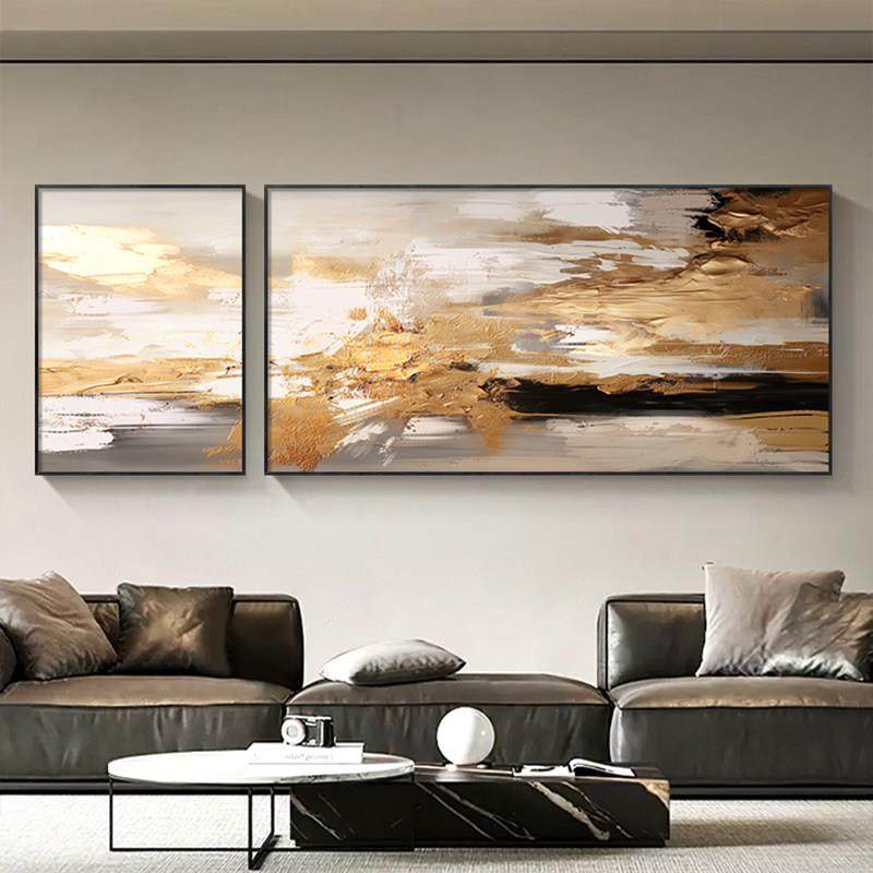 抽象肌理感客厅装饰画简约高级两联沙发背景墙挂画鎏金艺术感壁画,家居饰品,现代装饰画,淘宝优惠券,粉丝福利购,淘宝优惠卷
