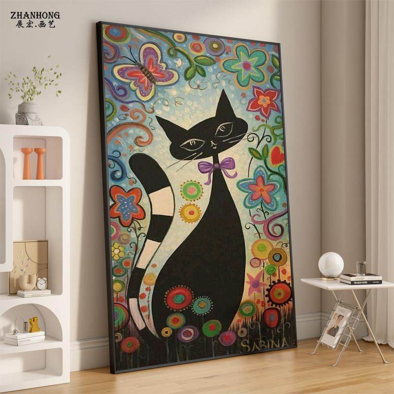 美式抽象黑猫客厅背景墙落地画餐厅壁画高级感个性时尚艺术装饰画,家居饰品,现代装饰画,淘宝优惠券,粉丝福利购,淘宝优惠卷