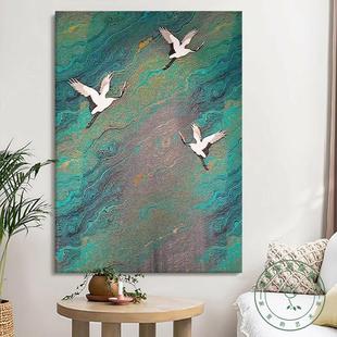 现代仙鹤油画肌理感松鹤延年客厅卧室装饰画中古风丹顶鹤玄关挂画