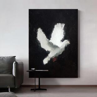 意式极简抽象对比风黑白飞鸽手绘油画客厅现代简约装饰画玄关挂画