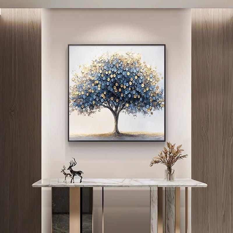 发财树餐厅油画客厅玄关装饰画高级感立体聚招财沙发背景墙壁挂画图片