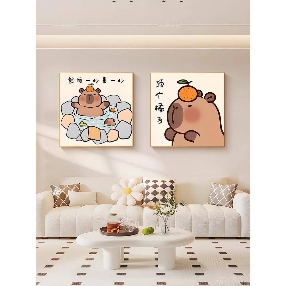 摆烂人生卧室房间背景墙装饰画正方形床头壁画高级感卡通动物挂画图片