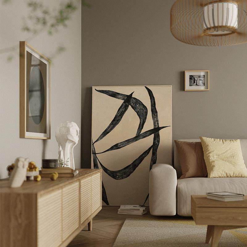 现代简约客厅装饰画原木风巨幅沙发背景墙挂画抽象组合壁画三联画,家居饰品,现代装饰画,淘宝优惠券,粉丝福利购,淘宝优惠卷