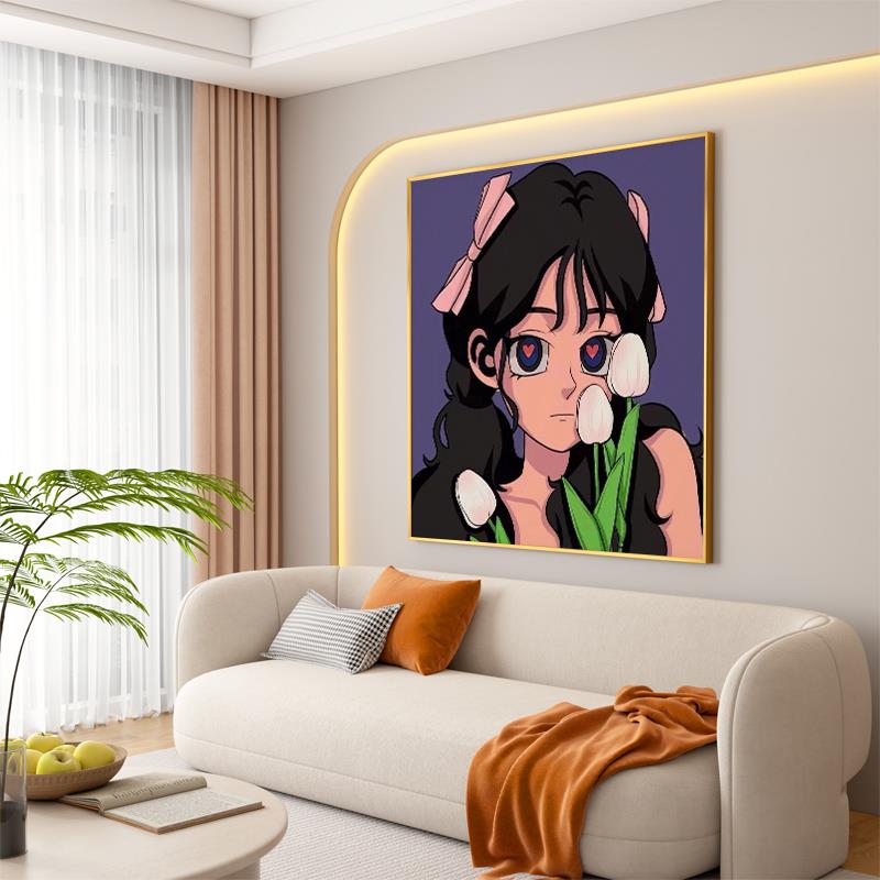 现代简约客厅装饰画紫色抽象卡通动漫人物沙发背景墙壁画卧室挂画图片