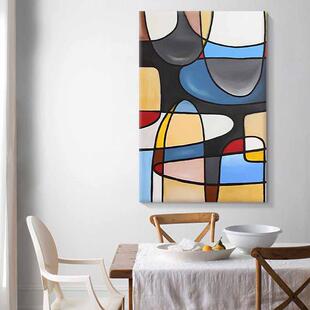 抽象几何图案手绘油画玄关小众艺术装饰画客厅现代高级感色块挂画