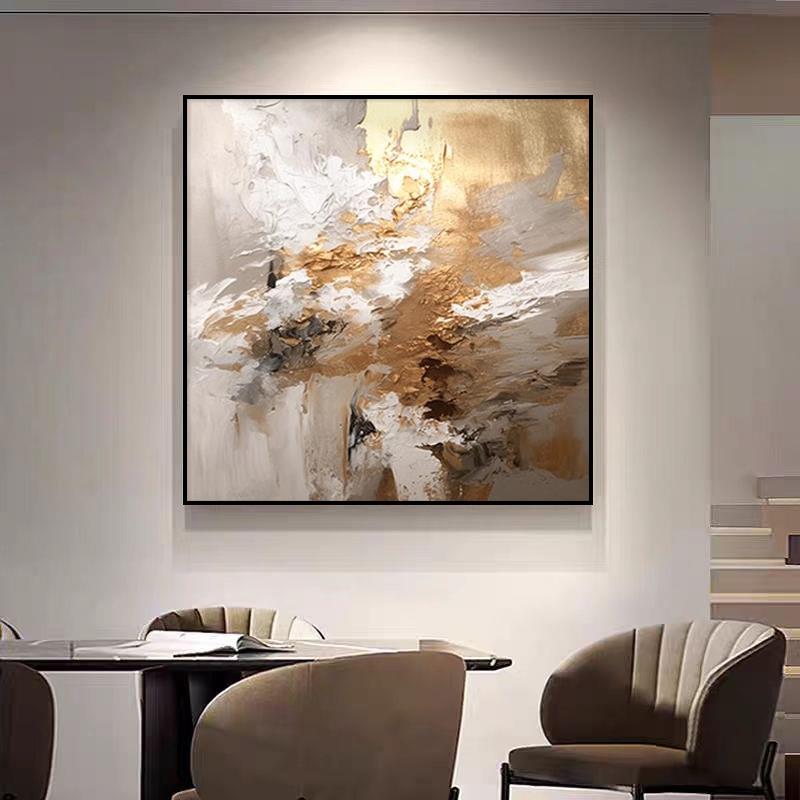 手绘油画《鎏金》餐厅挂画方形客厅沙发背景墙装饰画玄关抽象画图片