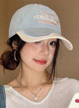 EVS 日系字母刺绣棒球帽女2025新款显脸小鸭舌帽大头围深顶遮阳帽
