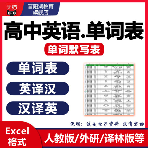 单词表+默写表(英译汉+汉译英) Excel格式