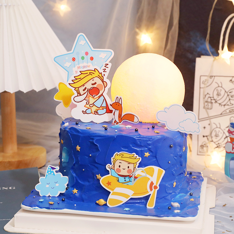 烘焙蛋糕装饰网红小王子月球灯童话星球生日蛋糕甜品树脂摆件装扮